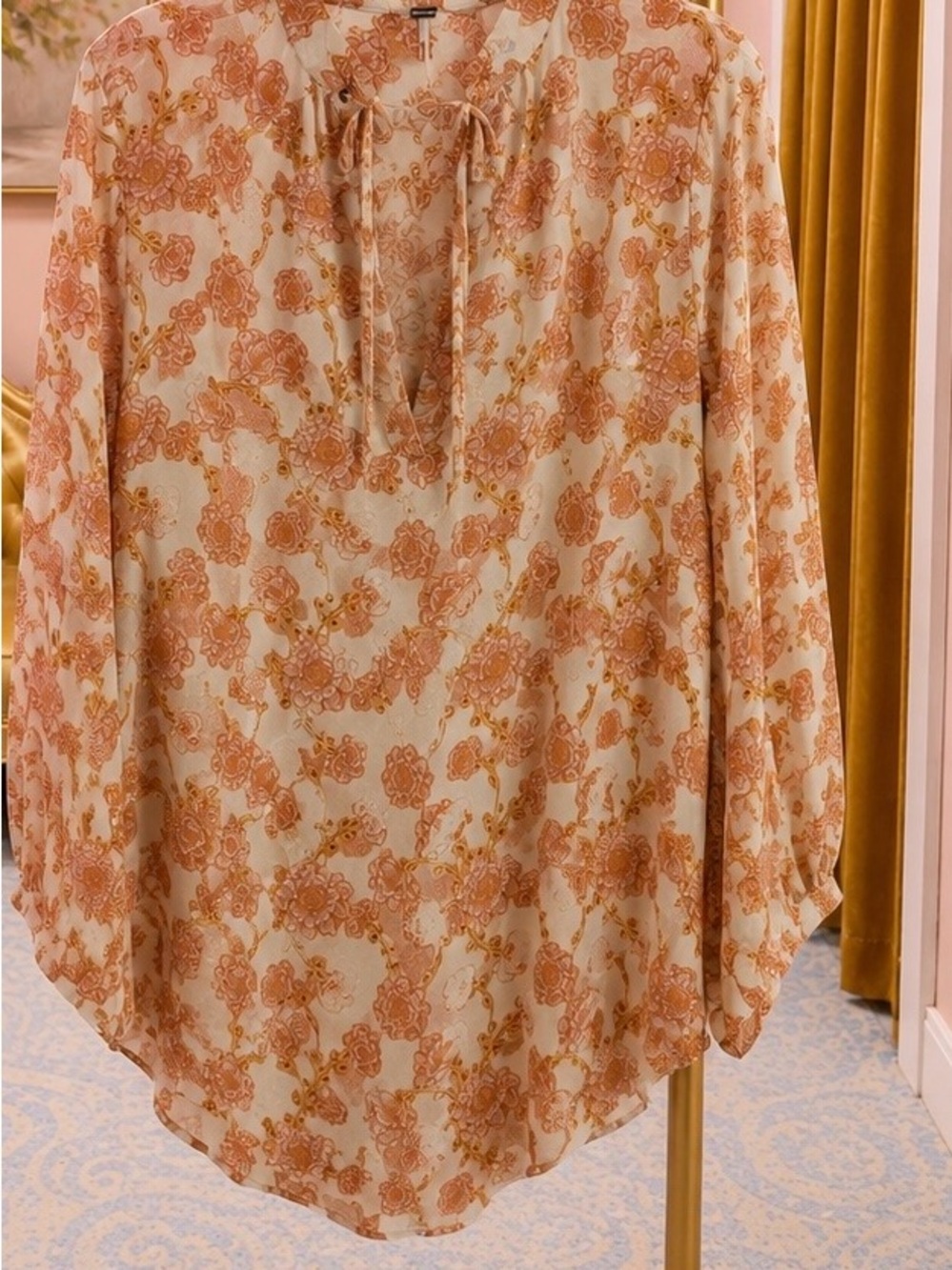 Free People Cream Blouse with Rust Floral Pattern